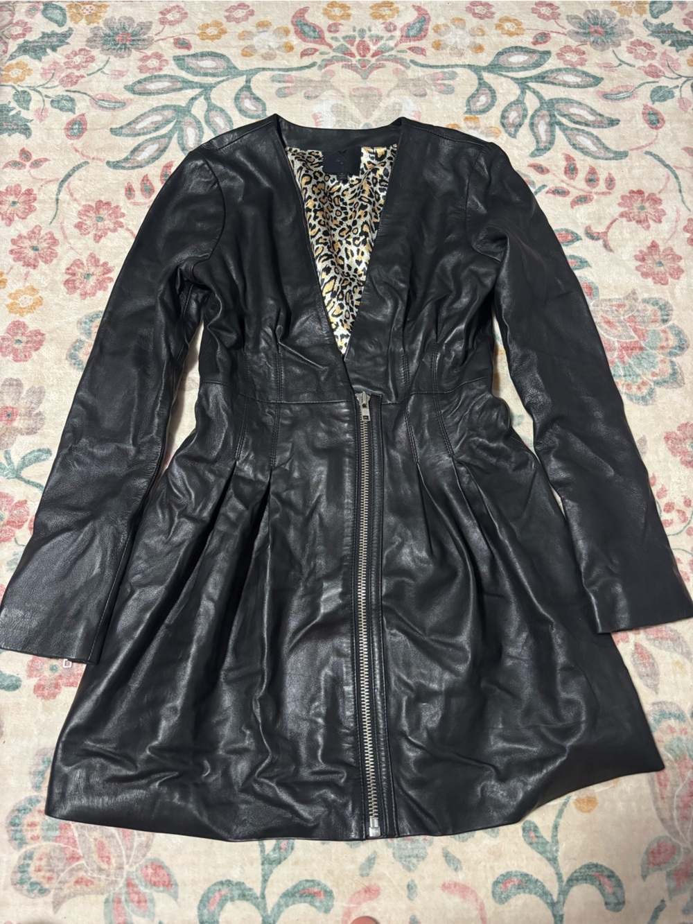 NBD Black Leather Zip-Front Dress with Leopard Lining